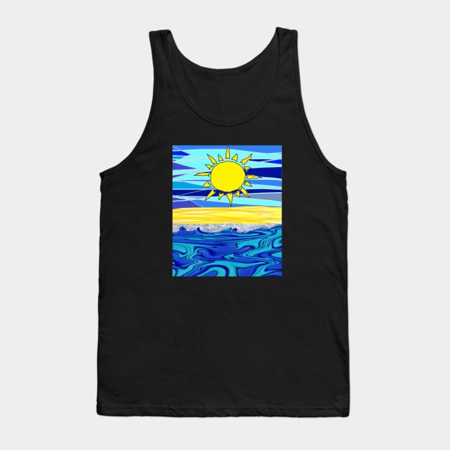 Sunny Yellow Blue Sea 7 Tank Top by LowEndGraphics